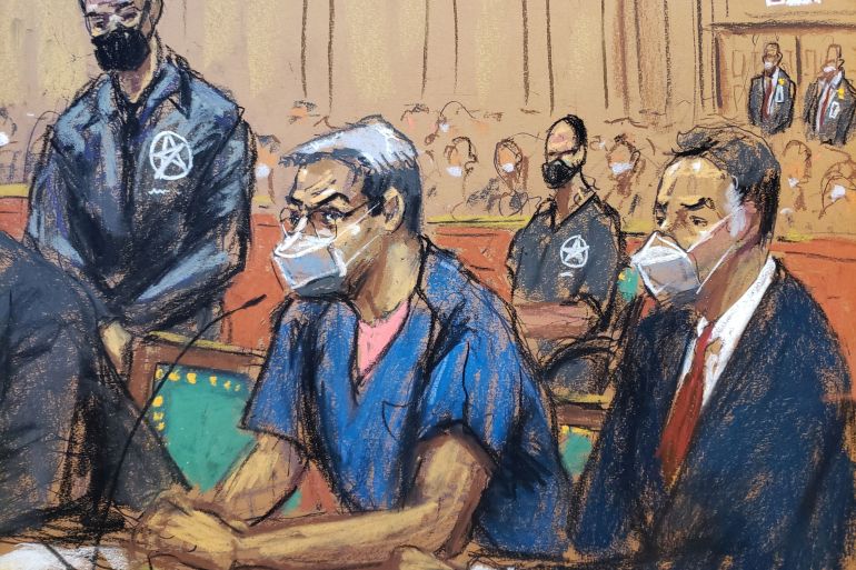 Drawing of Juan Orlando Hernandez in US court