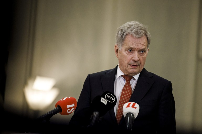 Finland's President Sauli Niinisto speaks during a news conference