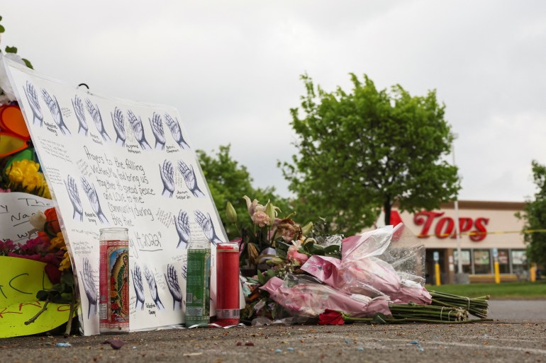 A memorial is seen for victims of a deadly attack on a Buffalo, New York, supermarket