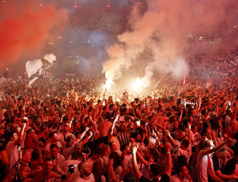 Eintracht Frankfurt fans celebrate winning the Europa League 
