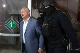 Moldova&#39;s former President Igor Dodon before a court hearing in Chisinau, Moldova on Thursday, May 26, 2022 [Vladislav Culiomza/Reuters]