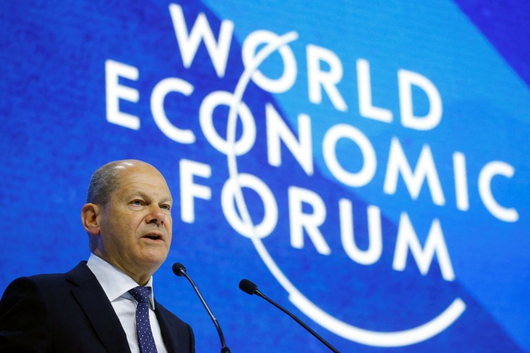 German Chancellor Olaf Scholz addresses the delegates during the last day of the World Economic Forum (WEF) in Davos, Switzerland May 26, 2022.