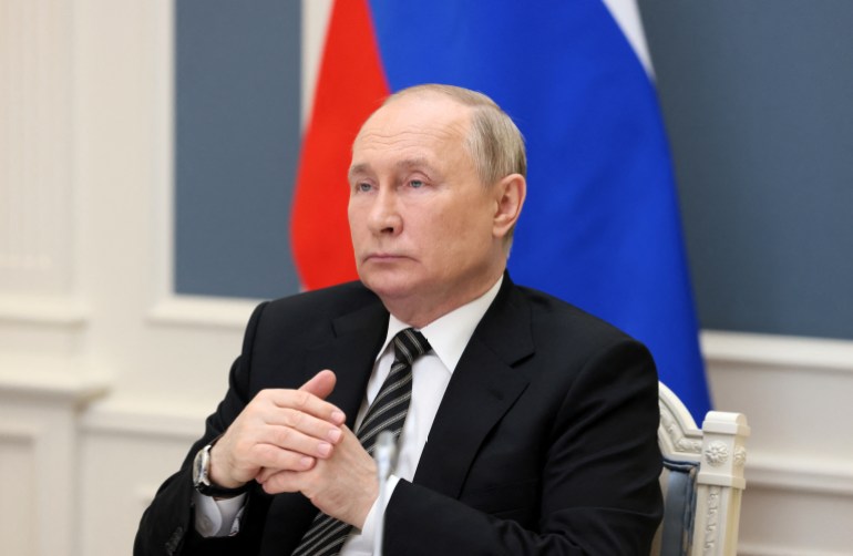 Russian President Vladimir Putin attends a meeting of the Supreme Eurasian Economic Council involving the Eurasian Economic Union's (EAEU) heads of states via a video link in Moscow, Russia May 27, 2022.