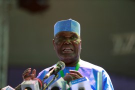 Former Nigeria Vice President Atiku Abubakar adresses the People&#39;s Democratic Party delegates during the Special convention in Abuja, Nigeria May 28, 2022 [Afolabi Sotunde/ Reuters]