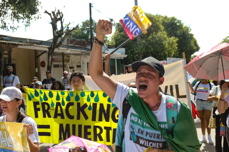 A protester at an anti-fracking march