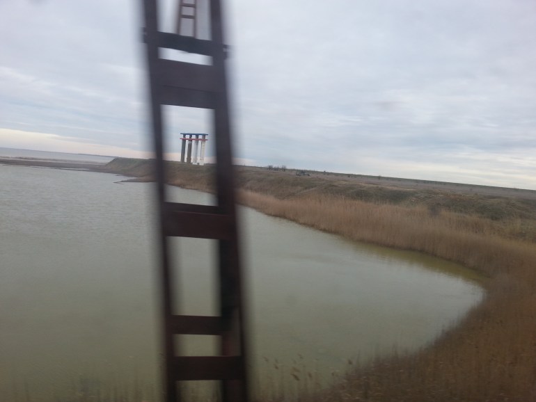  the window of one of the last trains leaving from Crimea to Ukraine. 