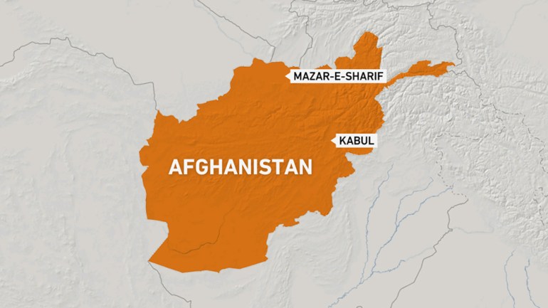 A map showing Afghan capital Kabul and the northern city of Mazar-e-Sharif.