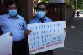 Sri Lankan government medical officers protest outside the national hospital in Colombo
