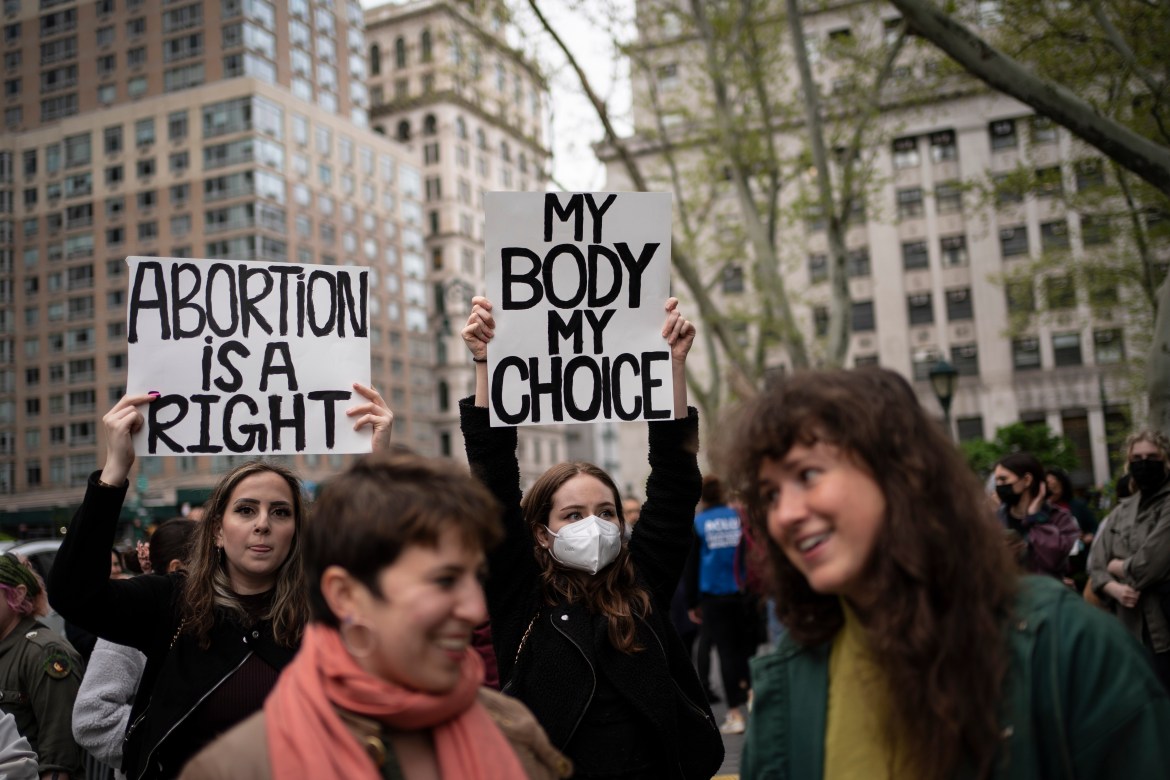 Demonstrators rally in support of abortion rights at a park in lower Manhattan