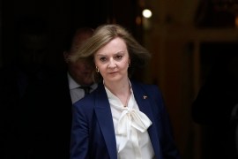 FILE - Elizabeth Truss, Britain's Foreign Secretary leaves a Cabinet meeting at 10 Downing Street in London, Tuesday, April 19, 2022.