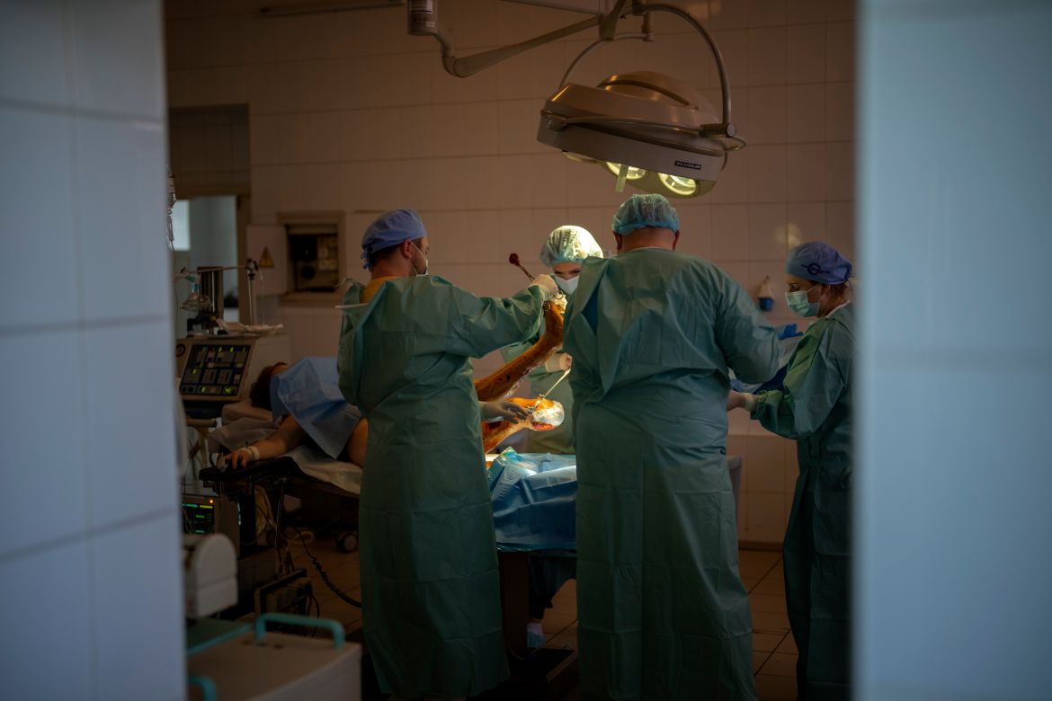 Olena Viter, 45, receives a surgery at a public hospital in Kyiv