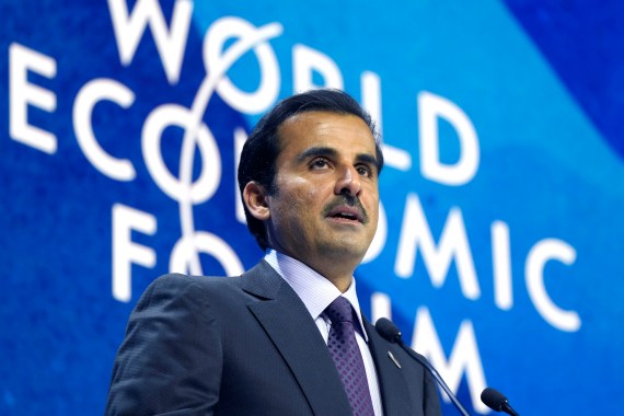 The Emir of Qatar, Sheikh Tamim bin Hamad Al Thani speaks during the World Economic Forum in Davos, Switzerland