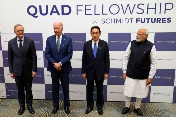 Australian Prime Minister Anthony Albanese, U.S. President Joe Biden, Japanese Prime Minister Fumio Kishida and Indian Prime Minister Narendra Modi pose for photos