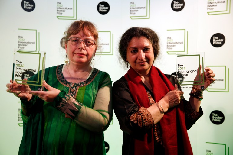 Author Geetanjali Shree, right, and translator Daisy Rockwell