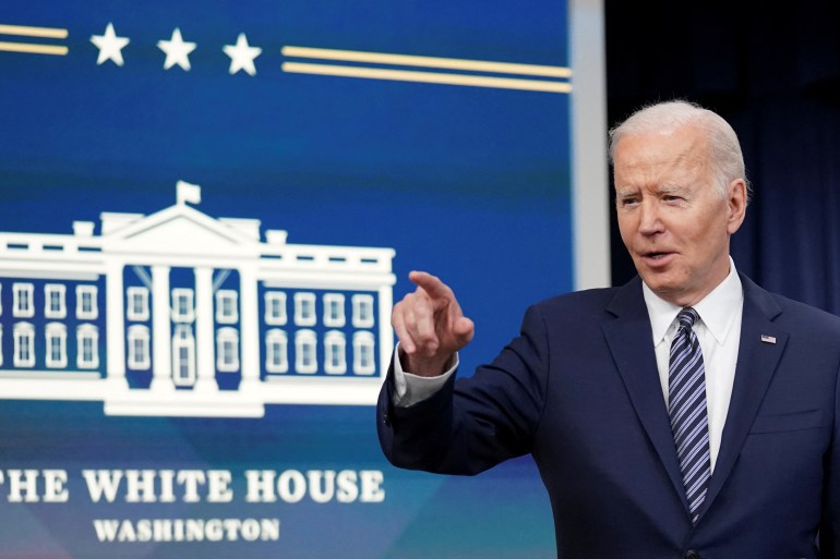 US President Joe Biden takes a question at the White House