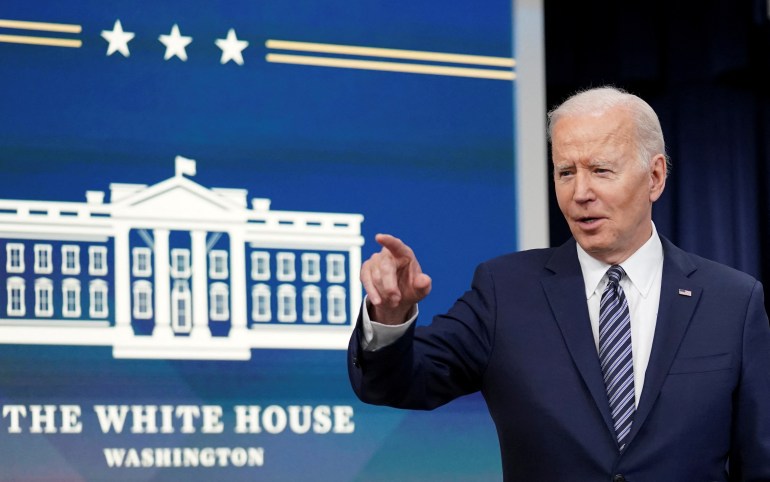 US President Joe Biden takes a question at the White House 