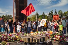 The May 9 Victory March in Chisinau, Moldova ended at the Eternity Memorial [Eli Driu/Al Jazeera] (Al Jazeera)
