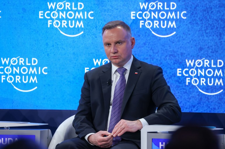 Andrzej Duda, Poland's president, during a panel session on day two of the World Economic Forum (WEF) in Davos
