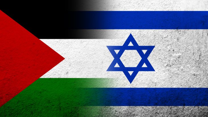 Palestinian and Israeli flags merging