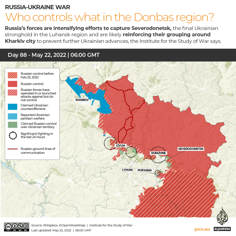 INTERACTIVO Rusia Ucrania Guerra Quién controla qué en la región de Donbass Día 88