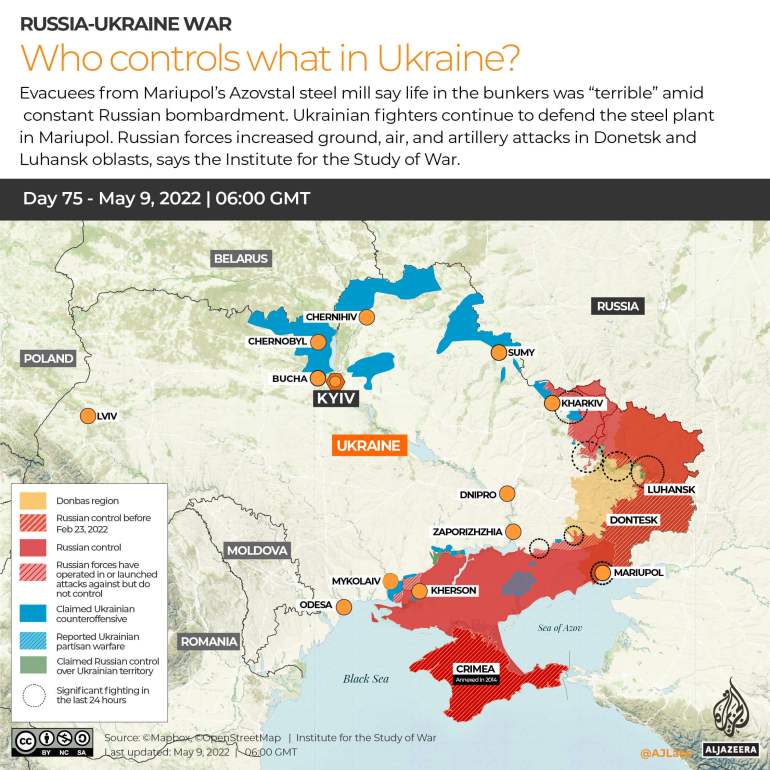 INTERATIVO Rússia Ucrânia Guerra Quem controla o que Dia 75_9 de maio