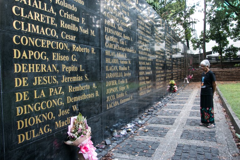The Wall of Remembrance in Manila's Monument of Heroes memorial park.