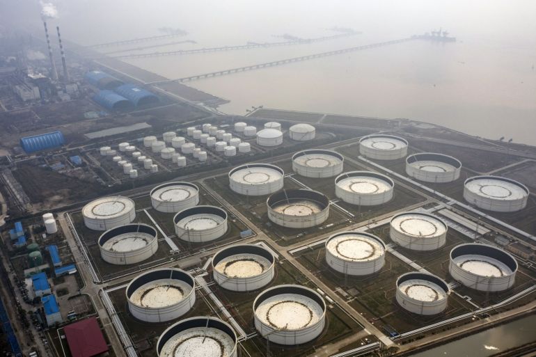 An oil and petrochemical storage facility on the outskirts of Shanghai, China