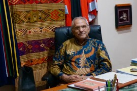 José Ramos-Horta, East Timor&#39;s new president, sits at his desk in his personal office. The Nobel laureate came out of retirement to run for office again [Allegra Mendelson/Al Jazeera]