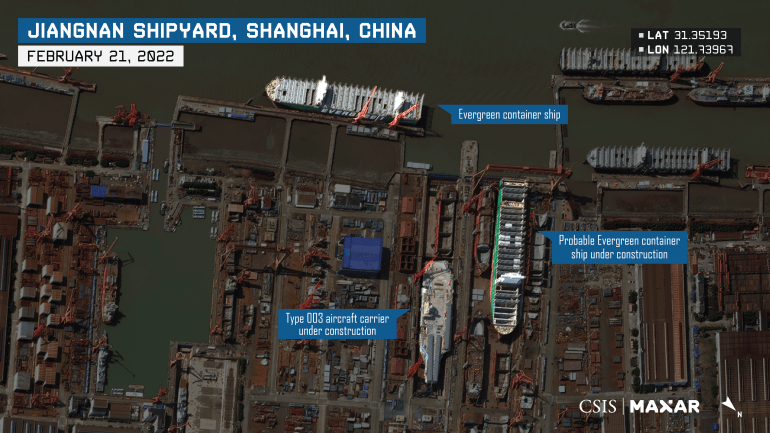 Satellite images of ships under construction in China