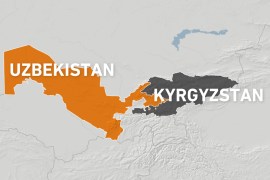 A map showing Kyrgyzstan and Uzbekistan