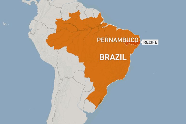 Map shows the capital of northeastern Brazilian state of Pernambuco.