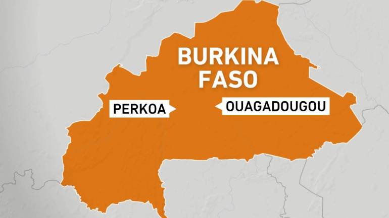 Map showing the location of the Perkoa mining site and Burkina Faso's capital, Ouagadougou.