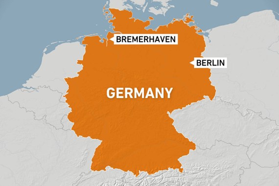A map of Germany showing Berlin and Bremerhaven