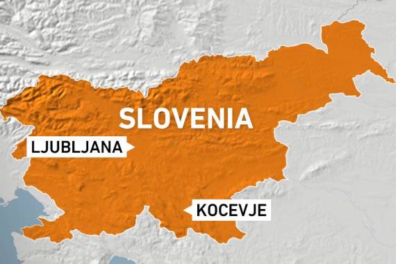 a map of Slovenia, showing Kocevje town and the capital Ljubljana