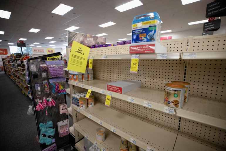 Empty shelves show a shortage of baby formula at CVS in San Antonio, Texas, US