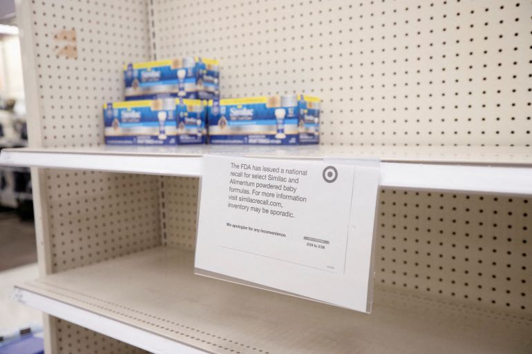 Empty shelves show a shortage of baby formula at a Target store in San Antonio, Texas, U.S.