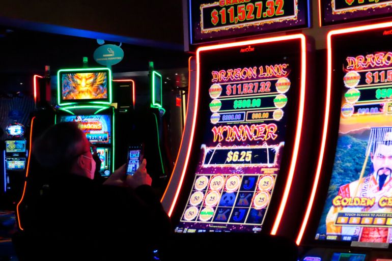 This photo shows a gambler winning at a slot machine at the Ocean Casino Resort in Atlantic City New Jersey