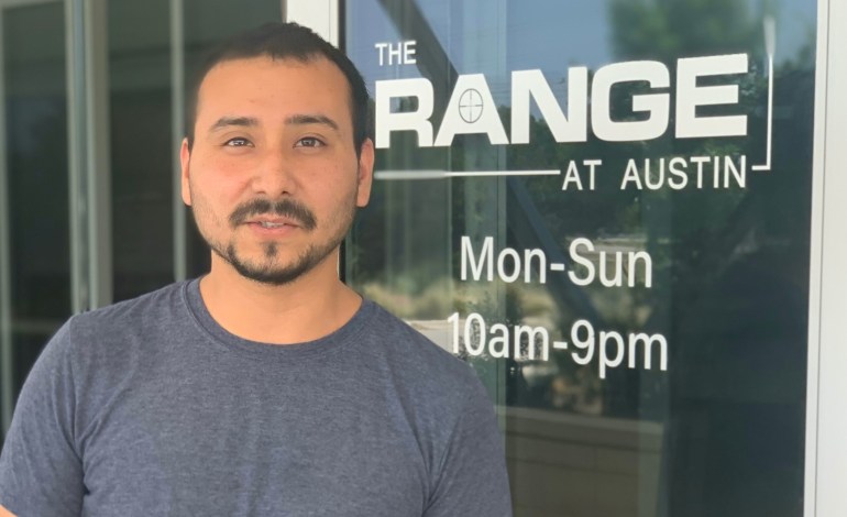 Adrian Ramirez, a 28-year-old gun enthusiast, in front of The Range at Austin