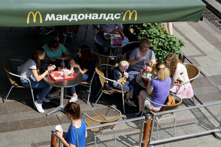 People rest at a McDonald's restaurant in central Moscow, Russia