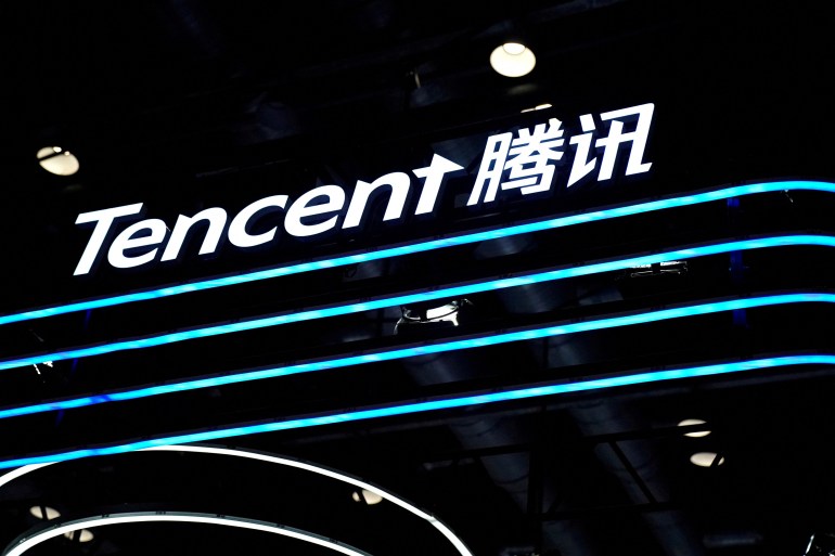 A logo of Tencent is seen at its booth at the 2020 China International Fair for Trade in Services (CIFTIS) in Beijing, China