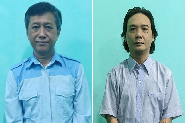 This combination photo released by Myanmar's Military Information Team shows democracy activist Kyaw Min Yu (L) and former lawmaker Phyo Zeya Thaw (R) [File: Myanmar Military Information Team / AFP]