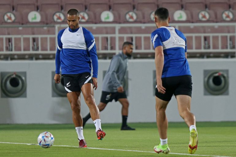 New Zealand's players attend a training session at the Abdullah bin Khalifa stadium