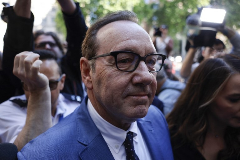 US actor Kevin Spacey arrives at the Westminster Magistrates' Court, in London to attend the opening of his trial
