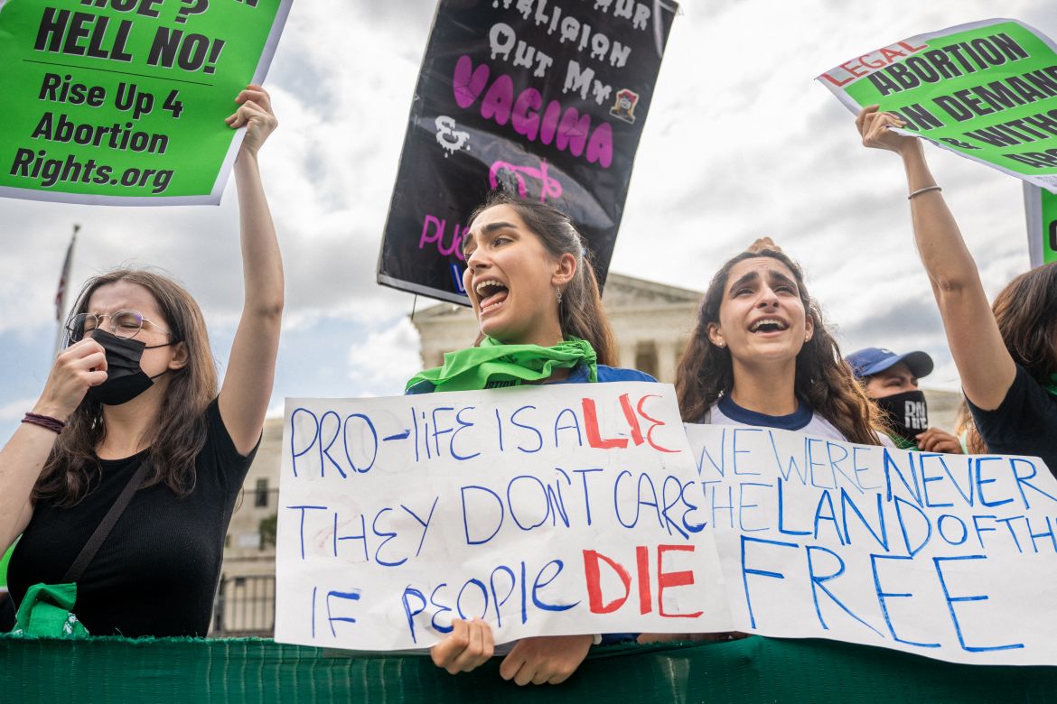 Abortion rights activists react outside US Supreme Court