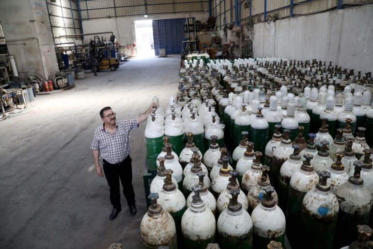 A man in an oxygen factory in Gaza