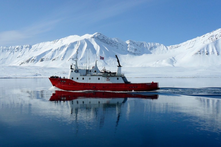 A ship travels on the Isfjorden near Longyearbyen on the Norwegian Svalbard islands, June 1, 2012. The Svalbard