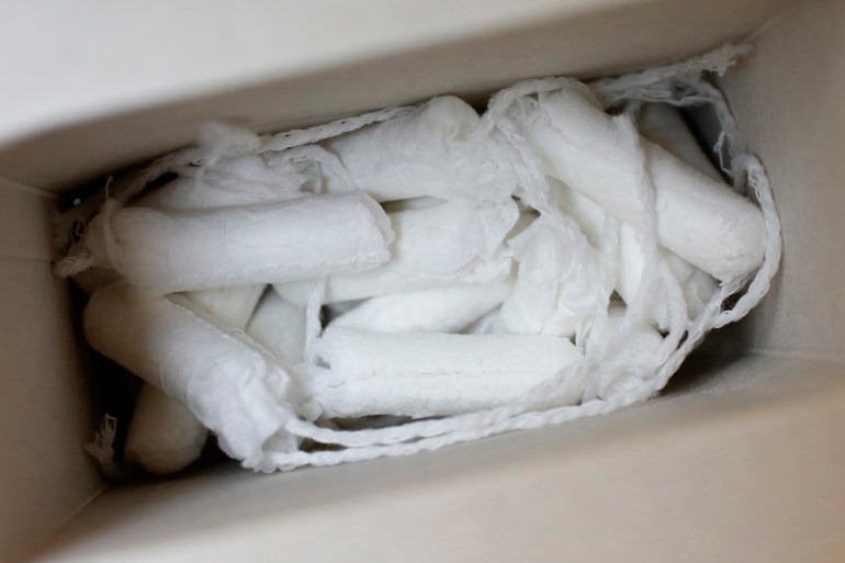 Tampons are seen in a box