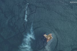 A satellite image shows an attack on a landing craft near Snake Island on May 12 [Maxar Technologies/Handout via Reuters]