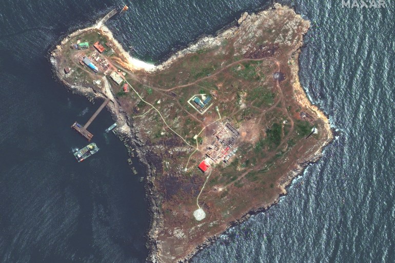 A satellite image shows an overview of Snake Island, Ukraine on May 12, 2022 [Maxar Technologies/Handout via Reuters]