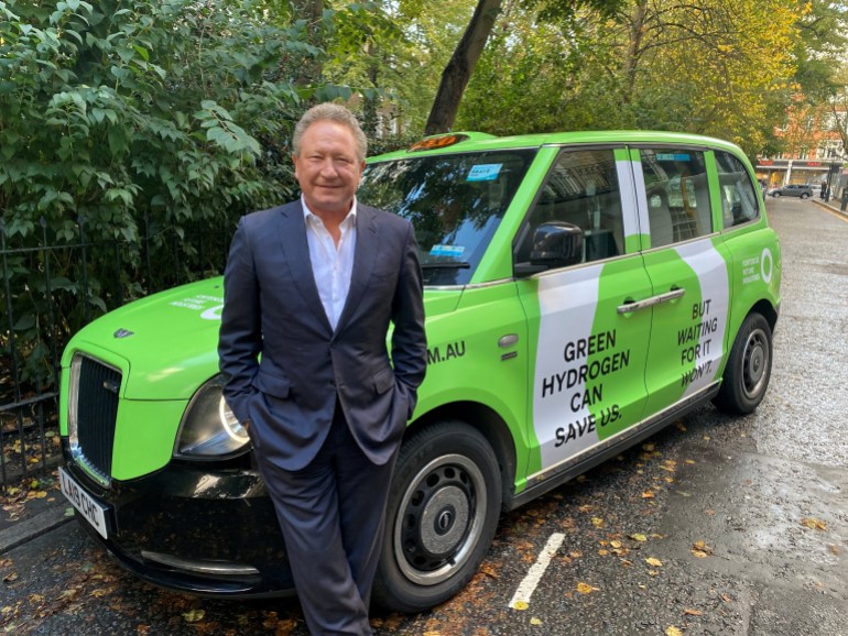 Australian mining magnate Andrew Forrest leans on 'hydrogen green' car